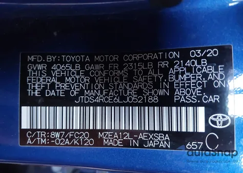 2020 Toyota Corolla Se z USA, uszkodzony, nr VIN JTDS4RCE6LJ052188